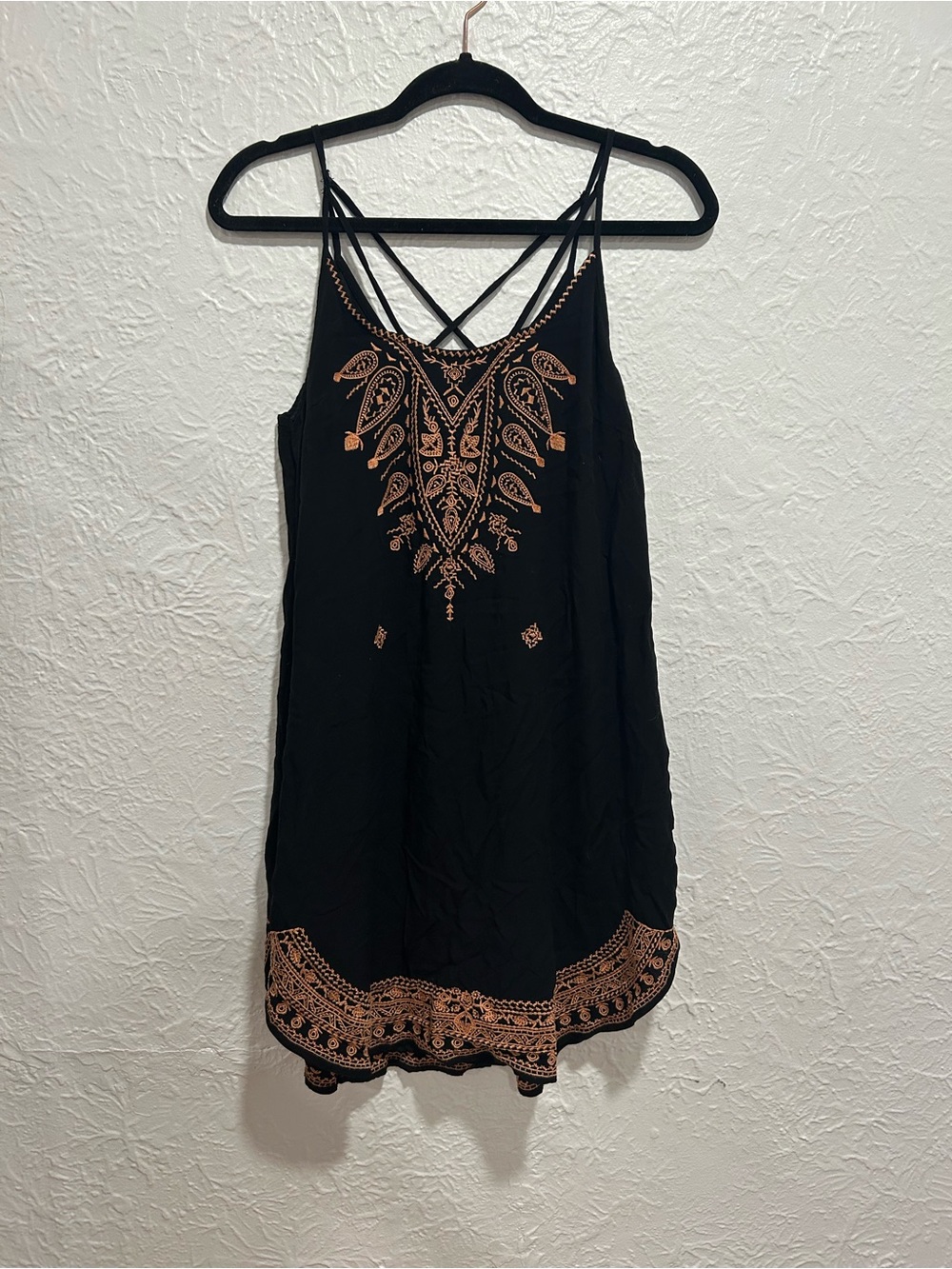 entro Black Mini Dress with Copper Embroidery